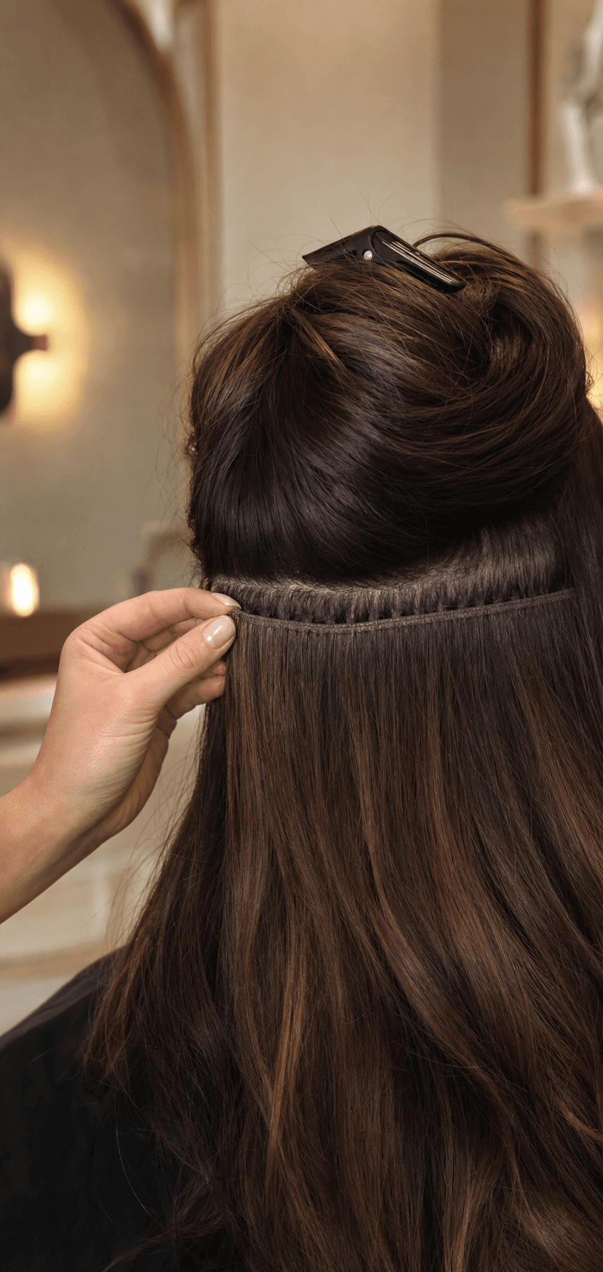 Flat weft hair extension rows sitting flat against the head
